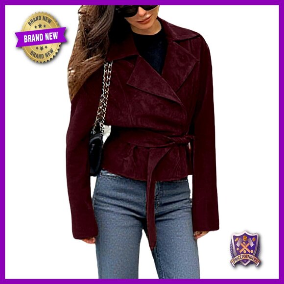 Jackets & Blazers - Faux Suede Cropped Wrap Coat Vintage Casual Belted Jacket Fall Fashion